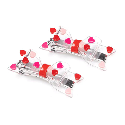 Red Pink Hearts Hair Clips