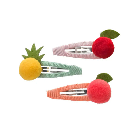 Fruit Salad Pineapple Peach Cherry Pom-Pom Snap Clips