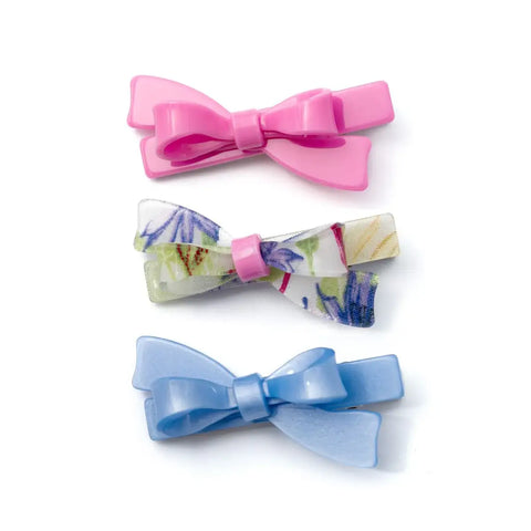 Bows Hair Clips Set (Pink, Floral, Blue)