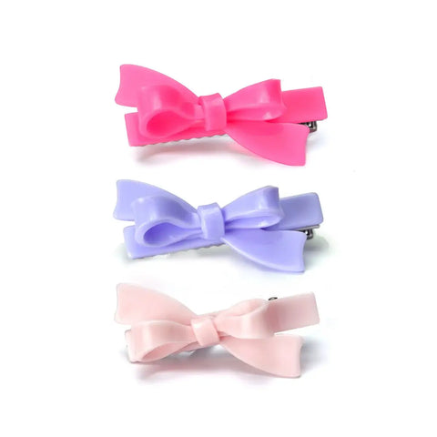 Bows Hair Clips Set (Pink, Purple, Lavender)