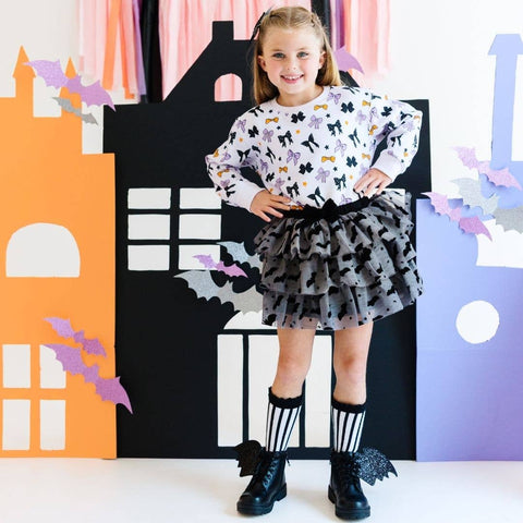 Flocked Bats Halloween Girls Tiered Tutu Skirt