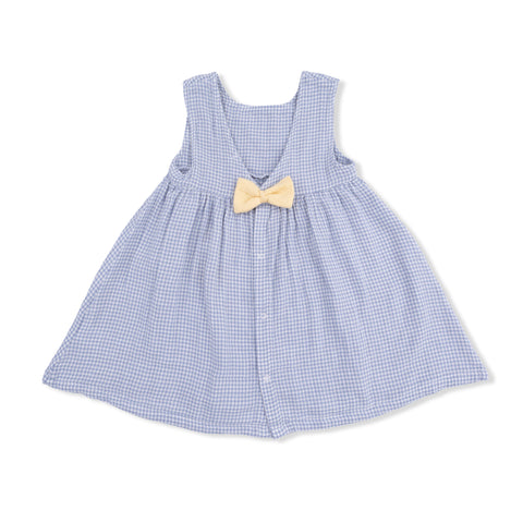 Infant Dress with Bow and Bloomer - Micro Gingham Blue Blizzard