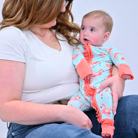 Bamboo Baby Convertible Ruffle Zipper Pajama Flamingo