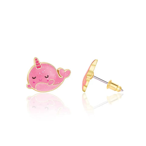 Cutie Stud Earrings | Glitter Pink Narwhal