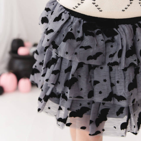 Flocked Bats Halloween Girls Tiered Tutu Skirt