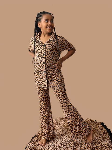 Girls Flare Bamboo Pajama Set - Leopard Dream