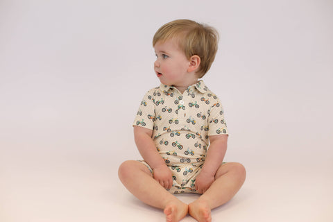 Bike Buddies Bamboo Short Sleeve Polo Romper for Baby Boys