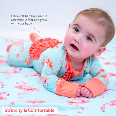 Bamboo Baby Convertible Ruffle Zipper Pajama Flamingo