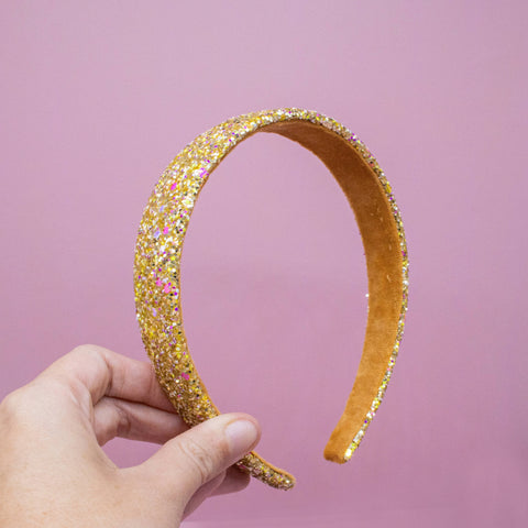 Tapered Chunky Glitter Headband - Gold