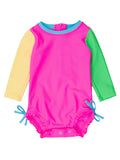 Neon Color Block One Piece Rash Guard - RuffleButts + RuggedButts