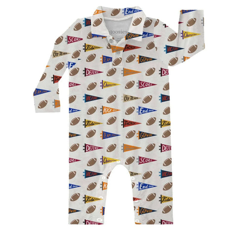 Varsity Football Flags Long Sleeve Polo Romper