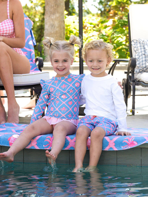 Girls Long Sleeve Flutter Skirted 2-Piece Swimsuit - Tropical Trellis