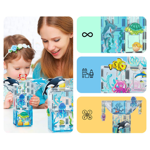 PicassoTiles Ocean Theme Magnetic Tile Building Set (52 Pieces)