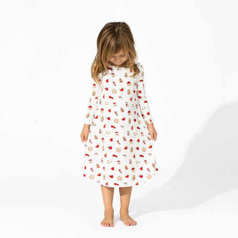 Girls' Long Sleeve Bamboo Dress/Nightgown - Holiday Sugar Cookies