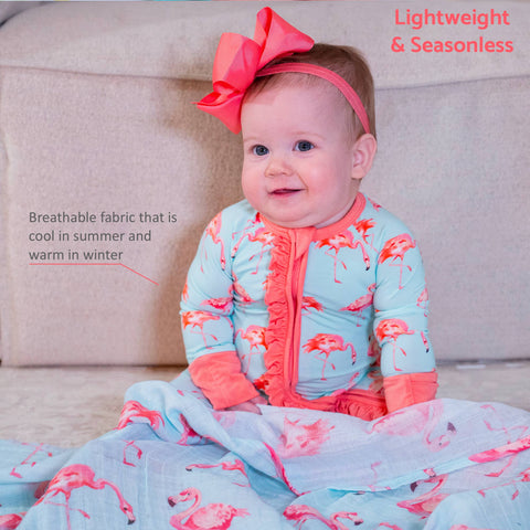 Bamboo Baby Convertible Ruffle Zipper Pajama Flamingo