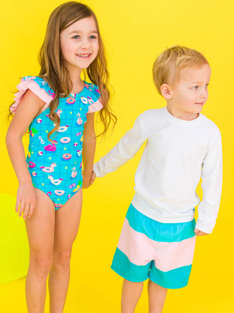 Bow V-Back One Piece Swimsuit - Neon Pool Party