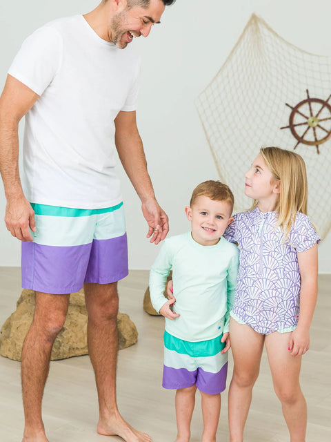 Swim Trunks - Green Purple Colorblock