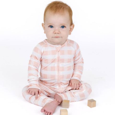 Pink Gingham Baby Bamboo Convertible Footie