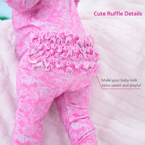 Bamboo Baby Convertible Ruffle Zipper Pajama Pink Lace