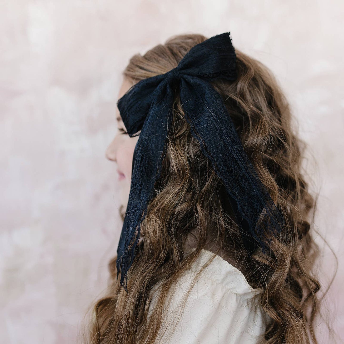 Black Double Layer Lace Long Hair Bow