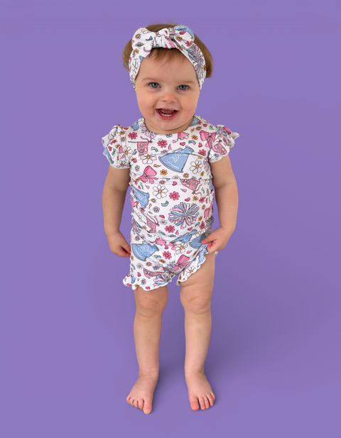 Girls Bamboo Ruffle Short Set - Pom Power