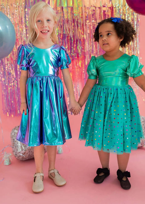 Diana Dress - Teal Confetti Lamé