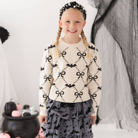Flocked Bats Halloween Girls Tiered Tutu Skirt