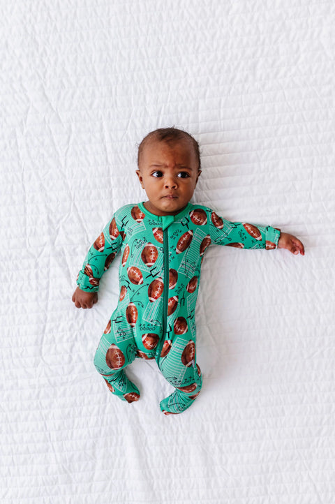 Football Field Bamboo Zipper Footie for Baby Boys