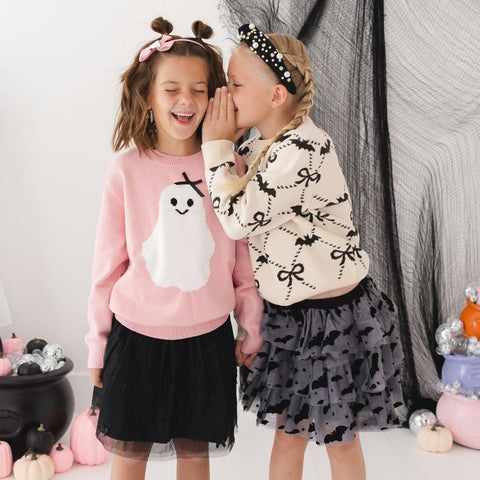 Flocked Bats Halloween Girls Tiered Tutu Skirt
