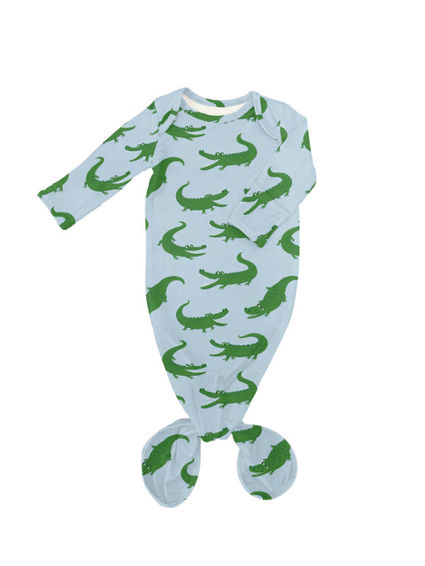 Blue Alligators Knotted Infant Gown