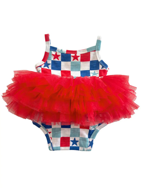 Organic Tutu Bodysuit - Red, White & Blue Checkerboard