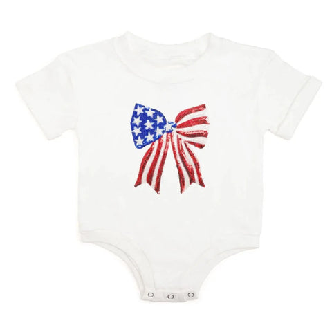 Patriotic Sequin Bow Patch Baby Romper