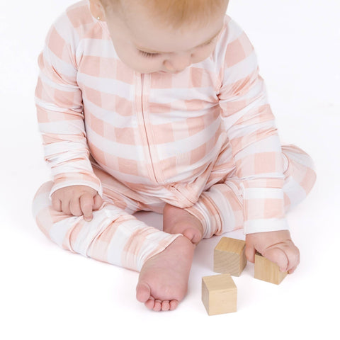Pink Gingham Baby Bamboo Convertible Footie