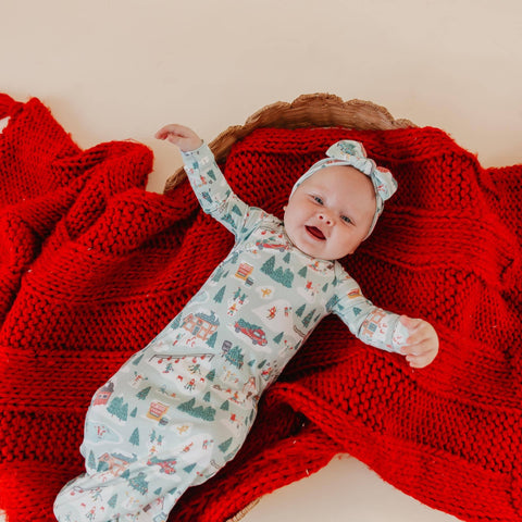 Newborn Knotted Gown - Snowy Slopes