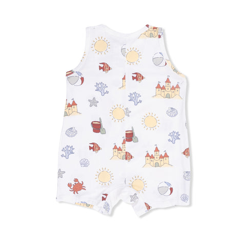 Sleeveless Shortie Romper - Sunny Sandcastles