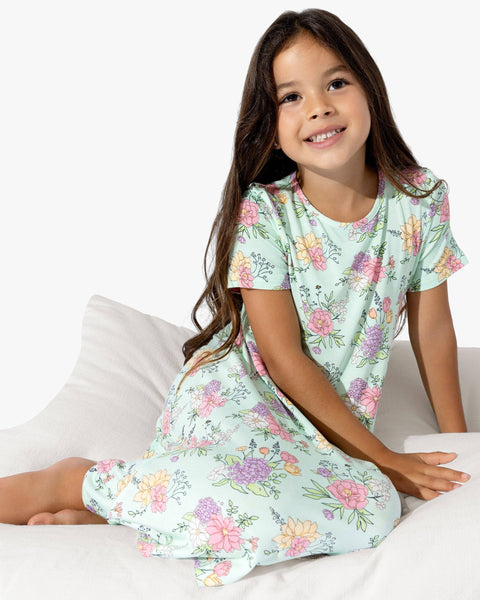 Girls' Short Sleeve Bamboo Dress/Nightgown - Petals & Posies
