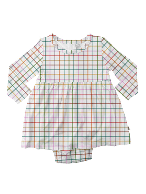 Plaid Long Sleeve Bodysuit Dress for Baby Girls