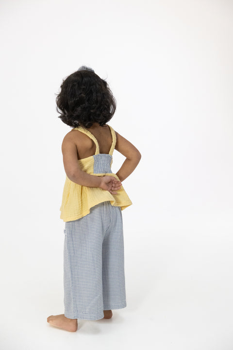 Peplum Tank with Wide Leg Pant - Micro Gingham Blue Blizzard