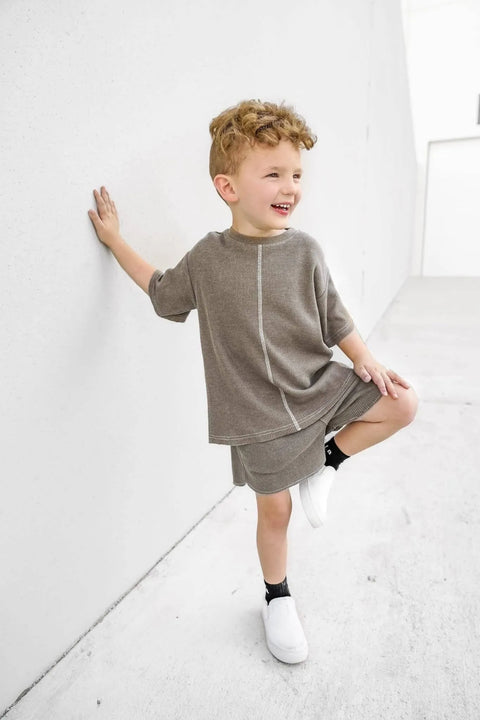 Acid Wash Waffle Short - Mushroom