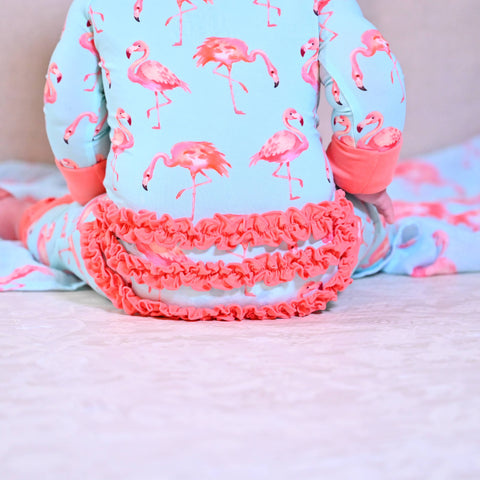 Bamboo Baby Convertible Ruffle Zipper Pajama Flamingo