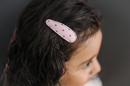 Blush + Red Little Heart Snap Hair Clips