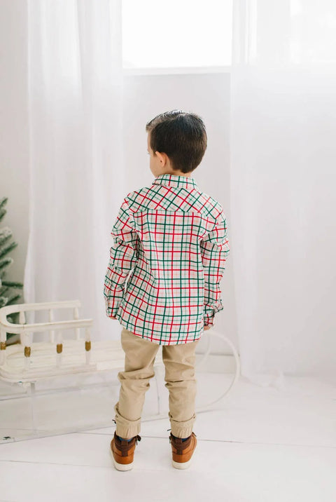 Boys Button Down Shirt - Holiday Plaid