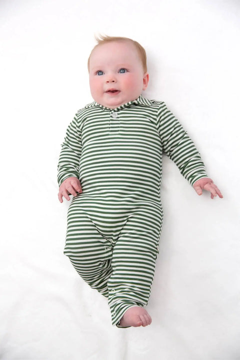 Green Stripe Bamboo Polo Romper
