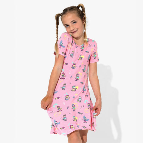 Short Sleeve Bamboo Dress - Skater Kitty