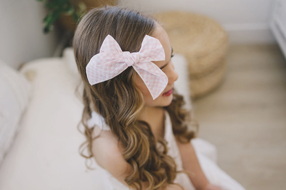 Blush Little Gingham Serged Cotton Hair Bow