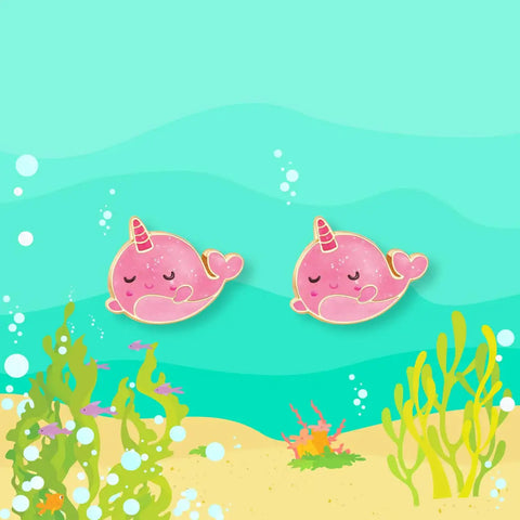 Cutie Stud Earrings | Glitter Pink Narwhal