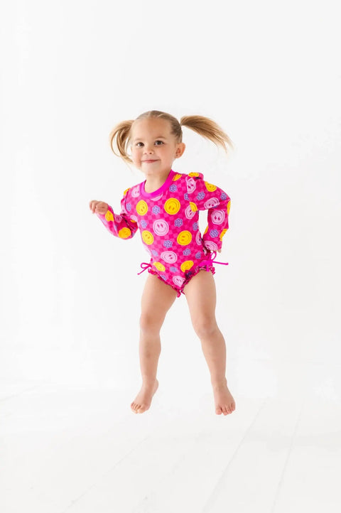 Electric Smiles Long Sleeve Ruffle Swimsuit
