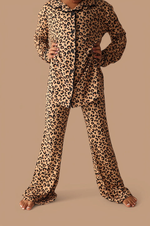 Girls Flare Bamboo Pajama Set - Leopard Dream