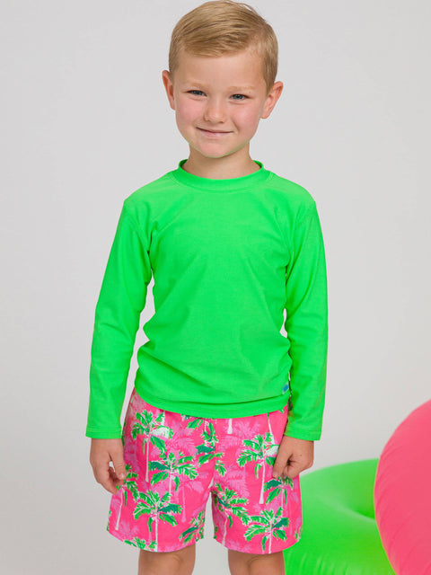 Boys Long Sleeve Rash Guard - Neon Lime