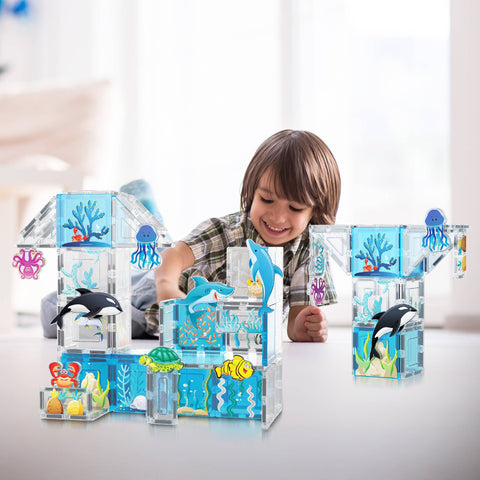 PicassoTiles Ocean Theme Magnetic Tile Building Set (52 Pieces)